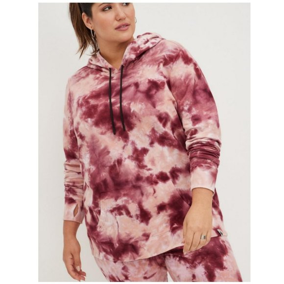 torrid Tops - Torrid Active Hoodie Sweatshirt Womens 2 (18/20) Everday Fleece Burgundy Tie Dye